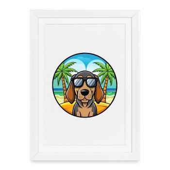 Black And Tan Coonhound Dog Breed Cartoon Beach - Framed poster (27 × 37 cm) - white - Front
