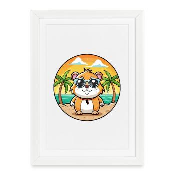 Cochon d’Inde Drôle Dessin Animé Plage Été Lunettes de soleil - Affiche encadrée (27 × 37 cm) - blanc - Devant