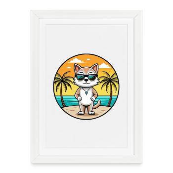 Burmilla Cat Breed Cartoon Lunettes de soleil Beach - Affiche encadrée (27 × 37 cm) - blanc - Devant