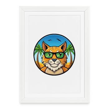 Eurasian Lynx Cat Breed Cartoon Lunettes de soleil Beach - Affiche encadrée (27 × 37 cm) - blanc - Devant