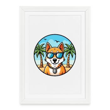 Lunettes de soleil de dessin animé de race de chien Spitz indien plage - Affiche encadrée (27 × 37 cm) - blanc - Devant