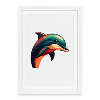 dauphin dessin animé personnage animal de compagnie coloré - Affiche encadrée (27 × 37 cm) - blanc - Devant