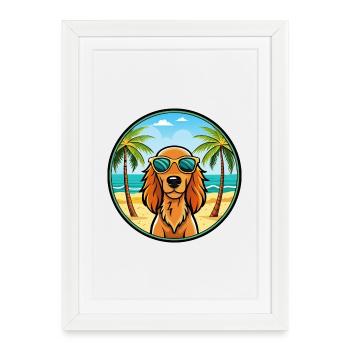 Setter irlandais chien race dessin animé lunettes de soleil plage - Affiche encadrée (27 × 37 cm) - blanc - Devant