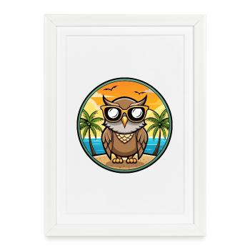 Eule Lustige Cartoon Sommer Strand Sonnenbrille Aufkleber - Gerahmtes Poster (27 × 37 cm) - Weiß - Vorne