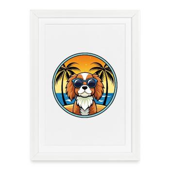 Cavalier King Charles Spaniel Race Chien Dessin animé - Affiche encadrée (27 × 37 cm) - blanc - Devant
