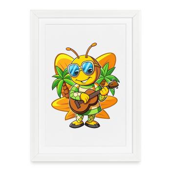 Lustige Biene Cartoon Sommer Strand Sonnenbrille Gitarre - Gerahmtes Poster (27 × 37 cm) - Weiß - Vorne