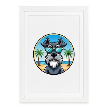 Schnauzer géant chien race dessin animé lunettes de soleil plage - Affiche encadrée (27 × 37 cm) - blanc - Devant