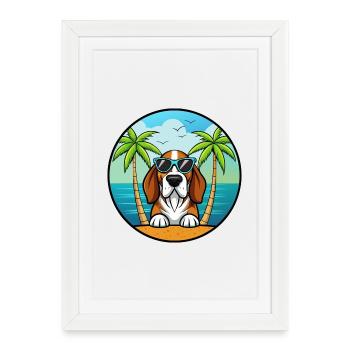 Basset Bleu De Gascogne Race Chien Dessin Animé Plage - Affiche encadrée (27 × 37 cm) - blanc - Devant