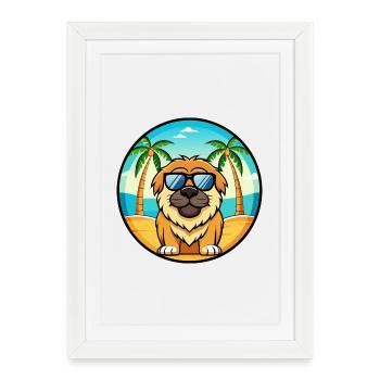 Mastiff tibétain chien race dessin animé lunettes de soleil plage - Affiche encadrée (27 × 37 cm) - blanc - Devant