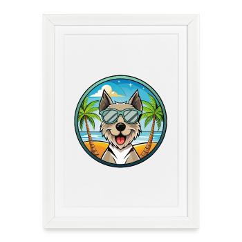 Gull Terrier Chien Race Dessin Animé Lunettes De Soleil Plage - Affiche encadrée (27 × 37 cm) - blanc - Devant