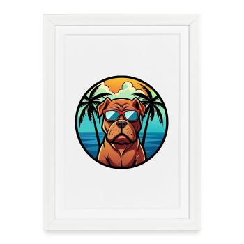 Français Bordeaux Mastiff Chien Race Dessin Animé Plage - Affiche encadrée (27 × 37 cm) - blanc - Devant