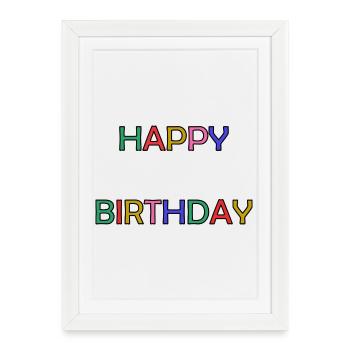 HAPPY BIRTHDAY. ANNIVERSAIRE. BON ANNIVERSAIRE - Affiche encadrée (27 × 37 cm) - blanc - Devant