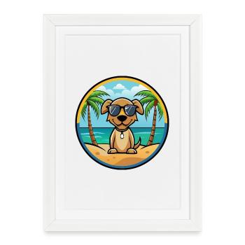 Pointer Dog Breed Cartoon Sunglasses Beach - Framed poster (27 × 37 cm) - white - Front