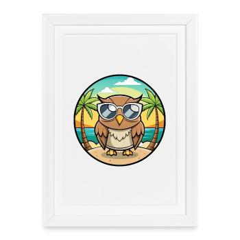 Eule Lustige Cartoon Sommer Strand Sonnenbrille Aufkleber - Gerahmtes Poster (27 × 37 cm) - Weiß - Vorne