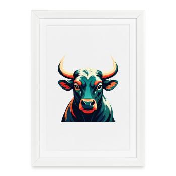 Taureau Personnage De Dessin Animé Animal De Compagnie Coloré - Affiche encadrée (27 × 37 cm) - blanc - Devant