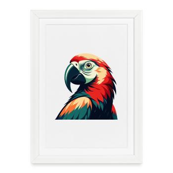 Perroquet Dessin animé Personnage Animal de compagnie coloré - Affiche encadrée (27 × 37 cm) - blanc - Devant