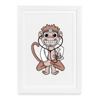 Hôpital vétérinaire médecin singe médecin - Affiche encadrée (27 × 37 cm) - blanc - Devant