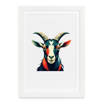 Chèvre Dessin animé Personnage Animal de compagnie coloré - Affiche encadrée (27 × 37 cm) - blanc - Devant