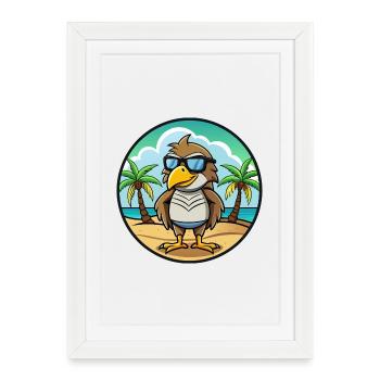 Hawk Drôle Dessin Animé Plage D’été Lunettes De Soleil Autocollant - Affiche encadrée (27 × 37 cm) - blanc - Devant
