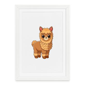 Alpaga Mignon Mascotte Personnage De Dessin Animé Kawaii - Affiche encadrée (27 × 37 cm) - blanc - Devant