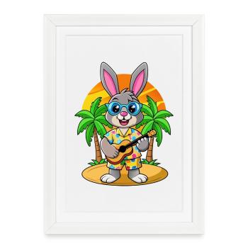Lunettes de soleil de plage d’été de dessin animé de lapin drôle - Affiche encadrée (27 × 37 cm) - blanc - Devant