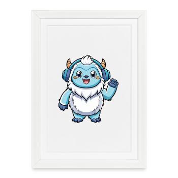 Yeti Funny Cartoon Character Musique de casque - Affiche encadrée (27 × 37 cm) - blanc - Devant