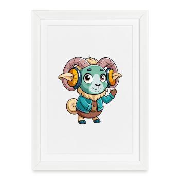 Ram Funny Cartoon Character Headphone Music - Framed poster (27 × 37 cm) - white - Front