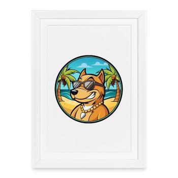 Cordoue Chien De Combat Race Dessin Animé Lunettes De Soleil Plage - Affiche encadrée (27 × 37 cm) - blanc - Devant