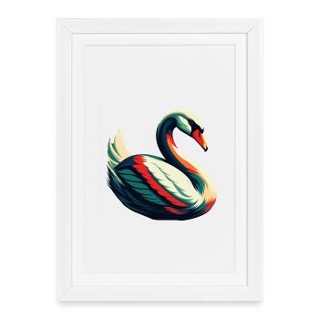 Cygne Personnage De Dessin Animé Animal De Compagnie Coloré - Affiche encadrée (27 × 37 cm) - blanc - Devant