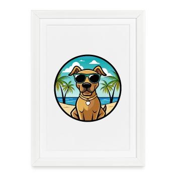 Black Mouth Cur Dog Breed Cartoon Sunglasses Beach - Framed poster (27 × 37 cm) - white - Front