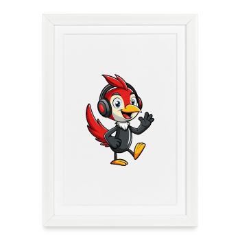 Woodpecker Funny Cartoon Character Musique de casque - Affiche encadrée (27 × 37 cm) - blanc - Devant