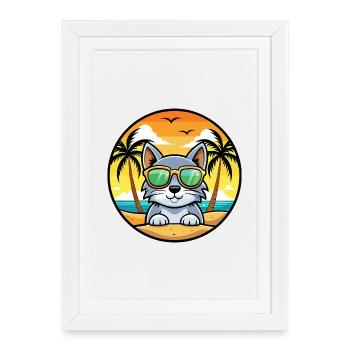 Lunettes de soleil australiennes Mist Cat Breed Cartoon Beach - Affiche encadrée (27 × 37 cm) - blanc - Devant