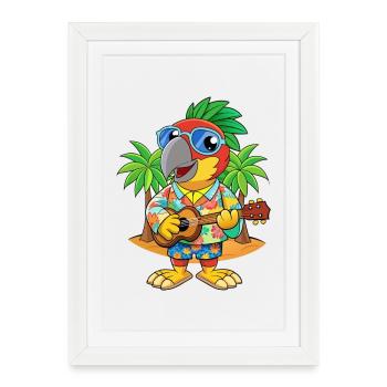 Lunettes de soleil de plage d’été de dessin animé de perroquet drôle - Affiche encadrée (27 × 37 cm) - blanc - Devant