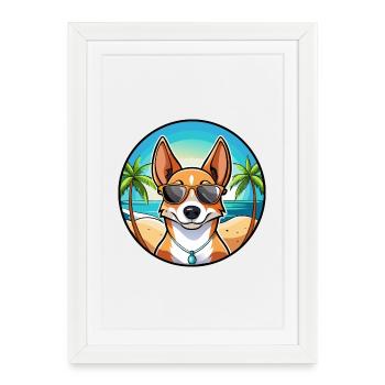 Basenji Chien Race Dessin Animé Lunettes De Soleil Plage - Affiche encadrée (27 × 37 cm) - blanc - Devant