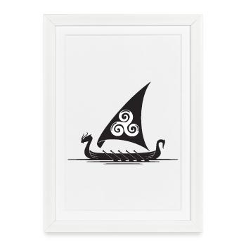 Viking Ship Triskel Sail - Framed poster (27 × 37 cm) - white - Front