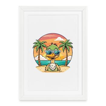 Ostrich Funny Cartoon Summer Beach Sunglasses - Framed poster (27 × 37 cm) - white - Front