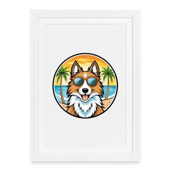 Scotch Collie Dog Breed Cartoon Sunglasses Beach - Framed poster (27 × 37 cm) - white - Front