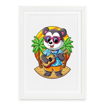 Funny Panda Cartoon Summer Beach Sunglasses Guitar - Framed poster (27 × 37 cm) - white - Front