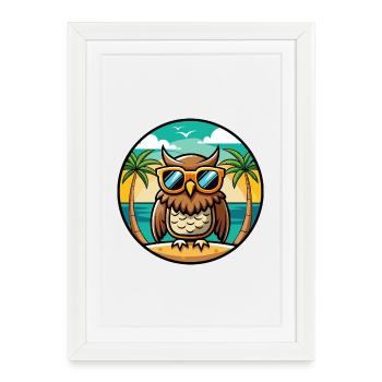 Eule Lustige Cartoon Sommer Strand Sonnenbrille Aufkleber - Gerahmtes Poster (27 × 37 cm) - Weiß - Vorne