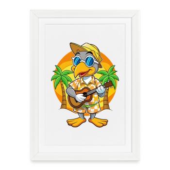 Drôle Pelican Lunettes de soleil de plage d’été hawaïen - Affiche encadrée (27 × 37 cm) - blanc - Devant