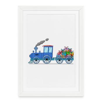 Train pour enfants avec remorque en bleu - Affiche encadrée (27 × 37 cm) - blanc - Devant