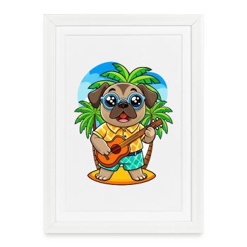 Drôle Carlin Chien Dessin Animé Lunettes De Soleil Plage D’été - Affiche encadrée (27 × 37 cm) - blanc - Devant