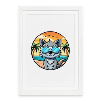 Lunettes de soleil australiennes Mist Cat Breed Cartoon Beach - Affiche encadrée (27 × 37 cm) - blanc - Devant