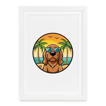 Bloodhound Chien Race Dessin Animé Lunettes De Soleil Plage - Affiche encadrée (27 × 37 cm) - blanc - Devant