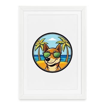 Serbian Tricolored Hound Dog Breed Cartoon Beach - Framed poster (27 × 37 cm) - white - Front