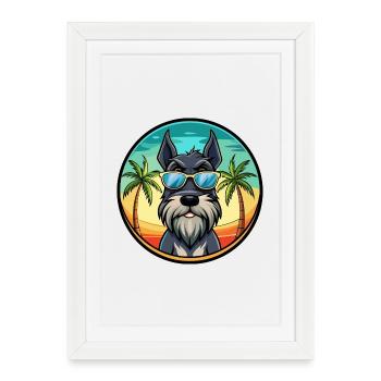 Schnauzer géant chien race dessin animé lunettes de soleil plage - Affiche encadrée (27 × 37 cm) - blanc - Devant