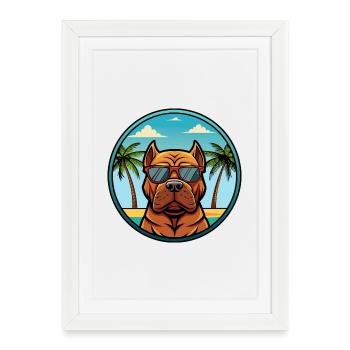 Français Bordeaux Mastiff Chien Race Dessin Animé Plage - Affiche encadrée (27 × 37 cm) - blanc - Devant