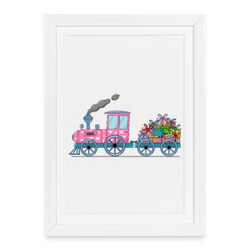 Train pour enfants avec remorque rose - Affiche encadrée (27 × 37 cm) - blanc - Devant