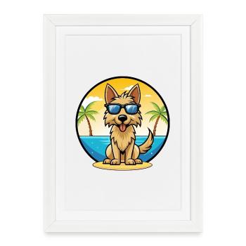 Berger Picard Chien Race Dessin Animé Lunettes de Soleil Plage - Affiche encadrée (27 × 37 cm) - blanc - Devant