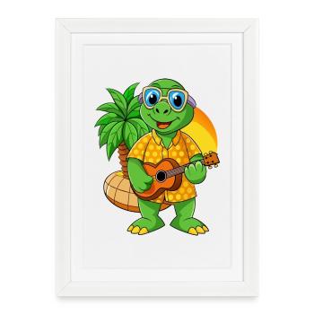 Funny Turtle Summer Beach Sunglasses Hawaiian - Framed poster (27 × 37 cm) - white - Front